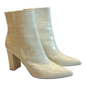 Marc Fisher Cream Croc Embossed Ankle Leather Block Heel SZ 10